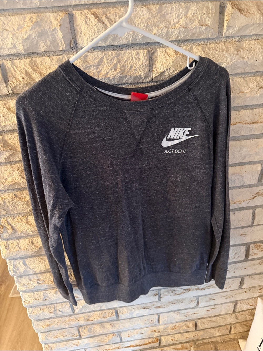 Nike Dark heather Gray Crewneck Sweatshirt with White Logo Sz Medium